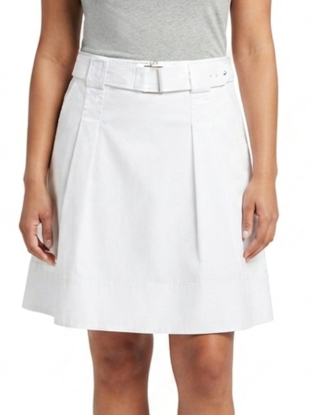 Calvin Klein Pleated A-Line Stretch Cotton Skirt W/Belt- Sz. 14